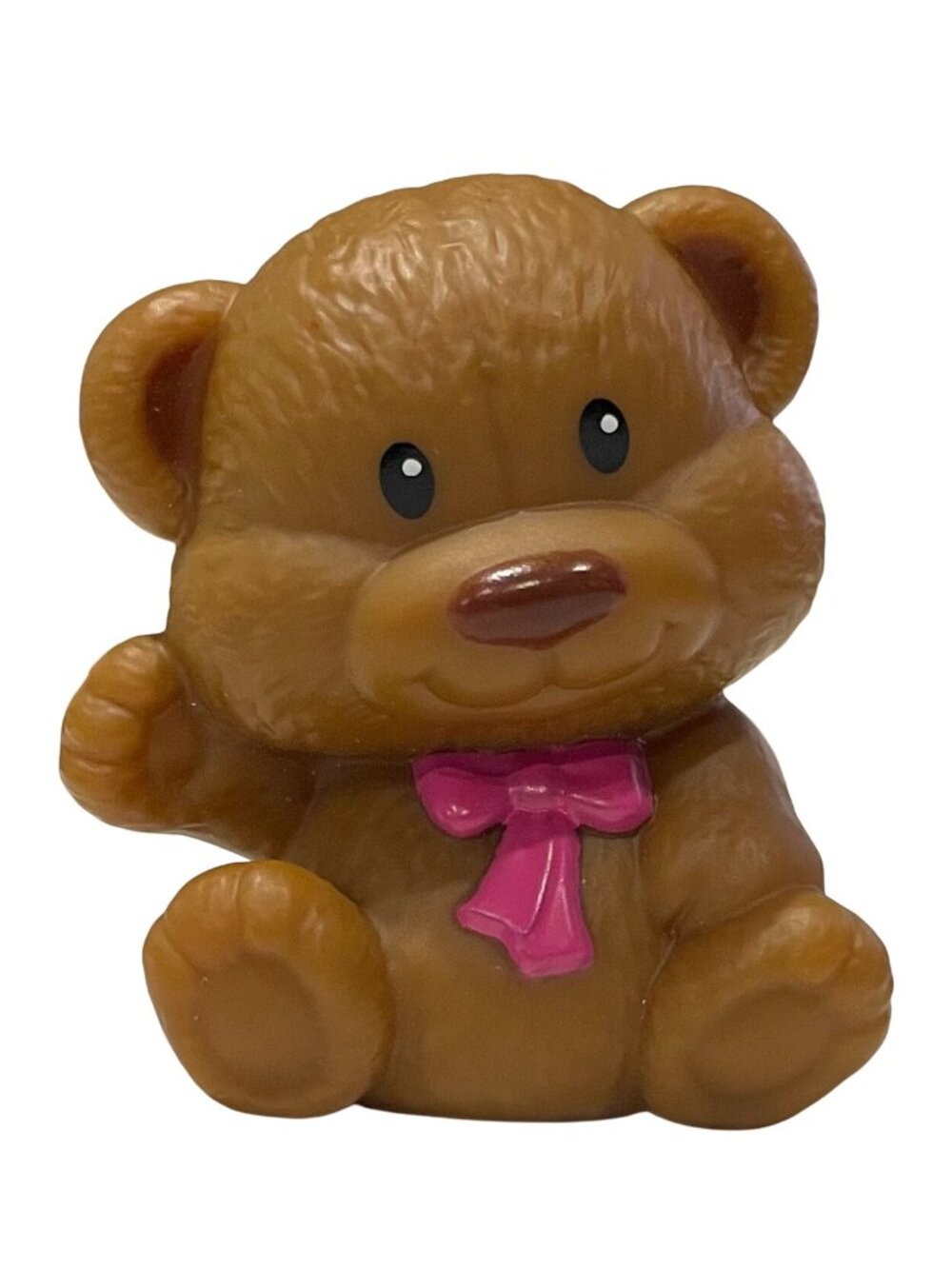 Fisher-Price Little People Brown Seated Teddy Bear Pink Bow Toy Mattel 2015